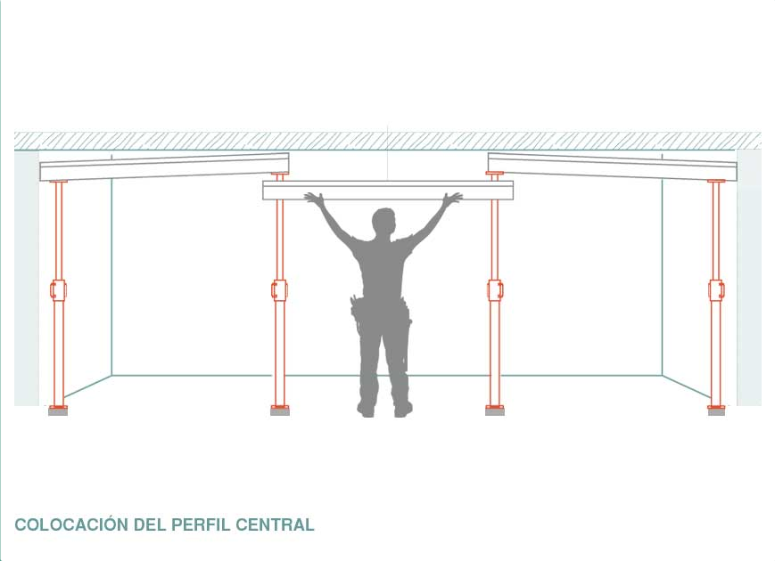Se sitúa el perfil central, completamente horizontal, también sobre puntales.